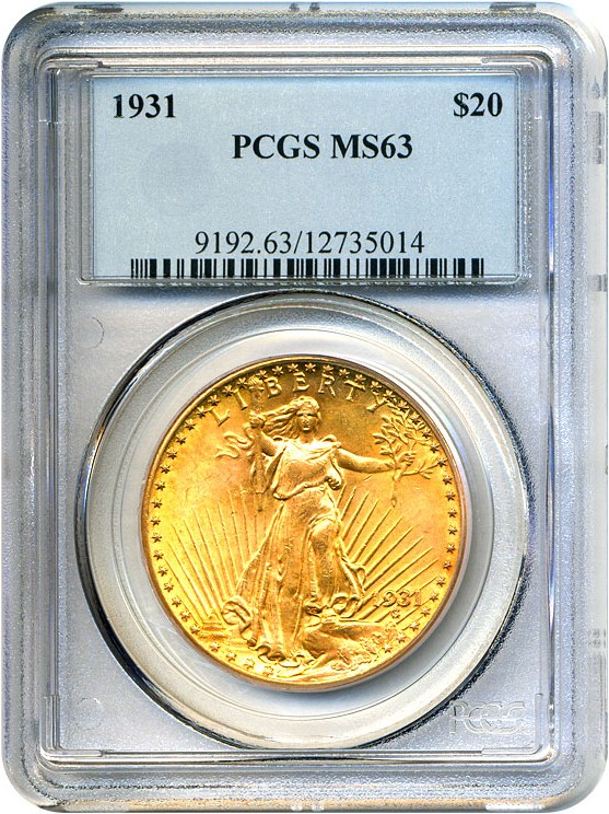 image for: 1931 $20 PCGS MS63