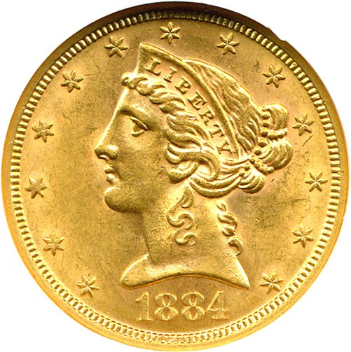 image for: 1884-S $5 NGC MS62