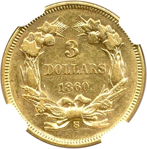 image for: 1860-S $3 NGC AU58
