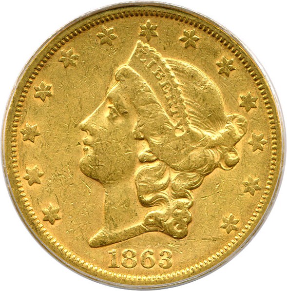 image for: 1863-S $20 PCGS XF40