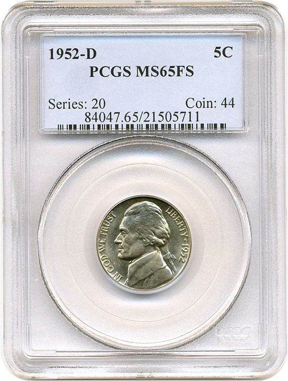 image for: 1952-D 5c PCGS MS65 FS