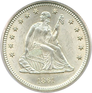 image for: 1861 25c PCGS MS66