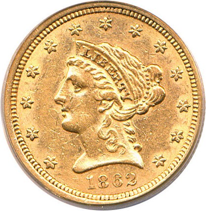 image for: 1862 $2 1/2 PCGS/CAC AU50