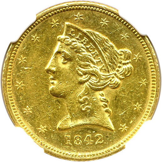 image for: 1842-D $5 NGC AU55  (Small Date)