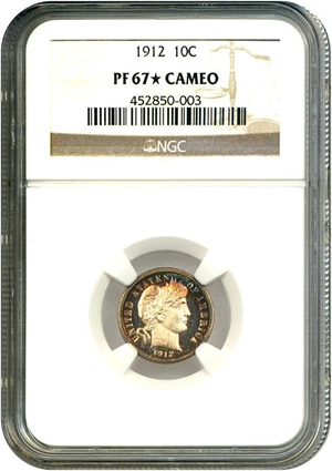 image for: 1912 10c NGC Proof 67 Cameo * Star/Color *