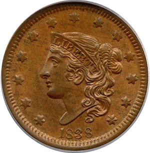 image for: 1838 1c PCGS/CAC MS65 BN