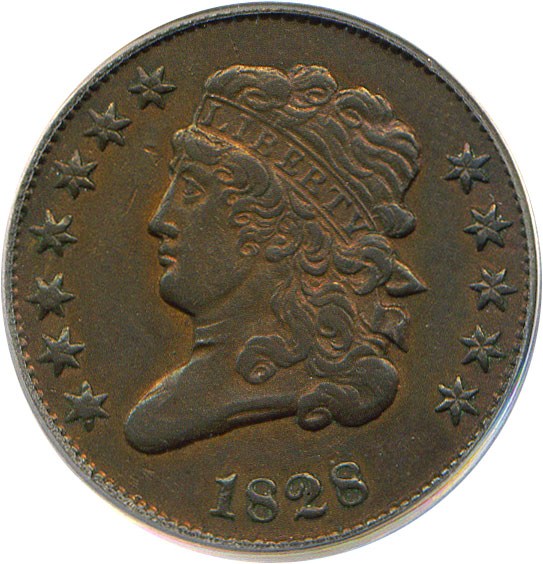 image for: 1828 1/2c PCGS AU53 (12 Stars)
