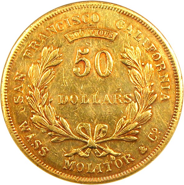 image for: Wass, Molitor & Co 1855 $50 NGC AU50