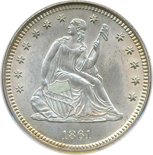 image for: 1861 25c PCGS MS64