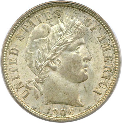 image for: 1908 10c PCGS MS64