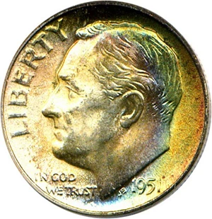 image for: 1951-S 10c PCGS MS66 * Amazing Color *