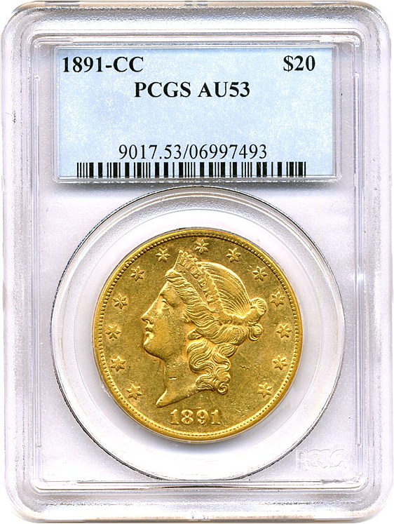 image for: 1891-CC $20 PCGS AU53