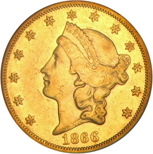 image for: 1866 $20 PCGS AU53