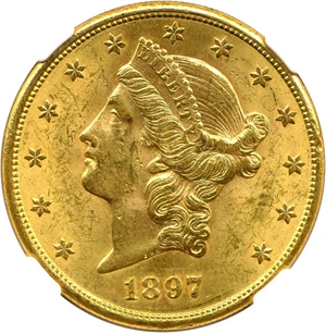 image for: 1897-S $20 NGC/CAC MS62