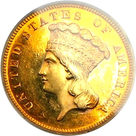 image for: Mint Error: 1887 $3 PCGS Proof 63 Cameo (Triple Struck Rotated)