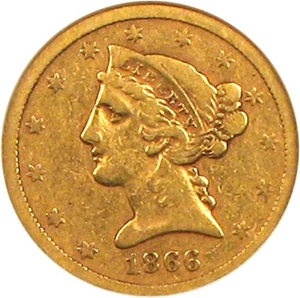 image for: 1866-S $5 NGC F15 (Motto)