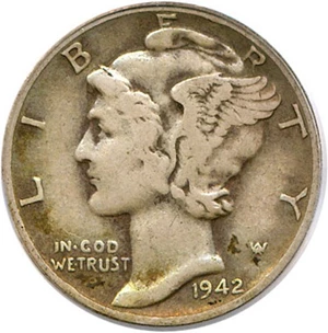 image for: 1942/1-D 10c PCGS/CAC VF25 (Overdate FS-101)