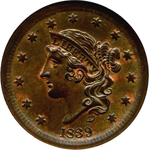 image for: 1839 1c NGC MS65 BN (Silly Head, N-4)