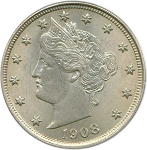 image for: 1908 5c PCGS MS63