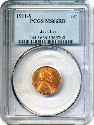 image for: 1911-S 1c PCGS MS66 RD ex: Jack Lee