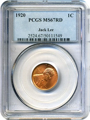 image for: 1920 1c PCGS MS67 RD ex: Jack Lee