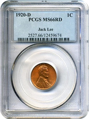 image for: 1920-D 1c PCGS MS66 RD ex: Jack Lee
