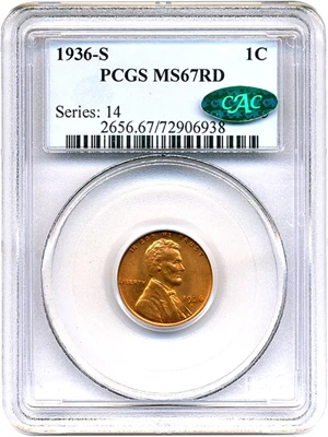 image for: 1936-S 1c PCGS/CAC MS67 RD