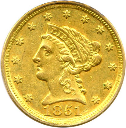 image for: 1851-D $2 1/2 PCGS XF45