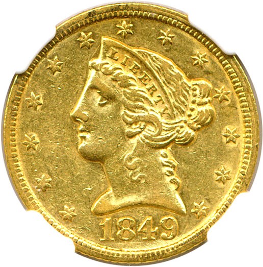 image for: 1849 $5 NGC AU53
