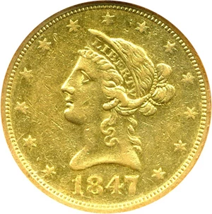 image for: 1847-O $10 NGC AU50