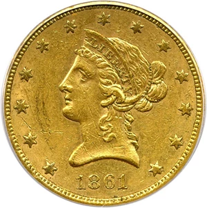 image for: 1861 $10 PCGS AU55