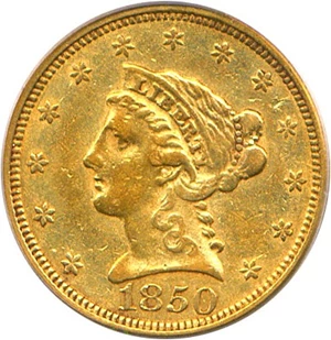 image for: 1850 $2 1/2 PCGS VF35