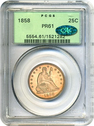 image for: 1858 25c PCGS/CAC Proof 61 OGH