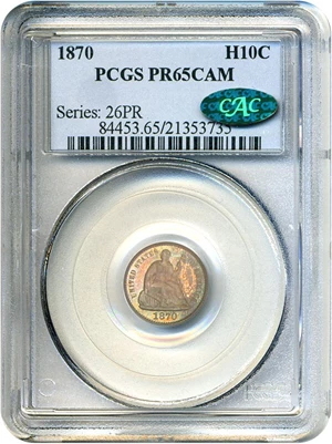 image for: 1870 H10C PCGS/CAC Proof 65 Cameo * Color *