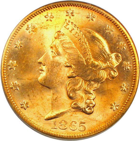 image for: 1865-S $20 PCGS/CAC MS63 ex: Brother Jonathan Shipwreck