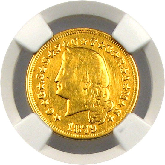 image for: 1879 $4 NGC Proof Fine Details (Flowing Hair Stella, Mount Removed, Harshly Cleaned)