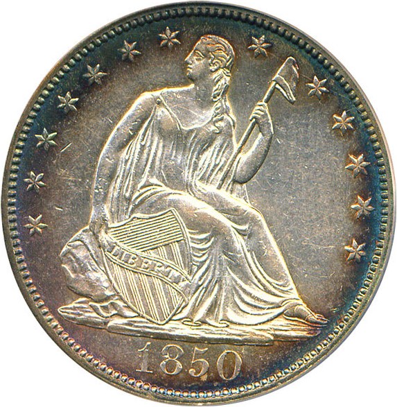 image for: 1850 50c PCGS/CAC AU55 * Color *