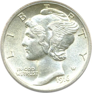 image for: 1916-D 10c PCGS AU55 FB