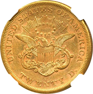image for: 1866-S $20 NGC AU53 (No Motto)