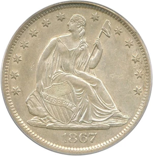 image for: 1867-S 50c PCGS AU50