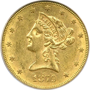 image for: 1879 $10 PCGS/CAC AU58