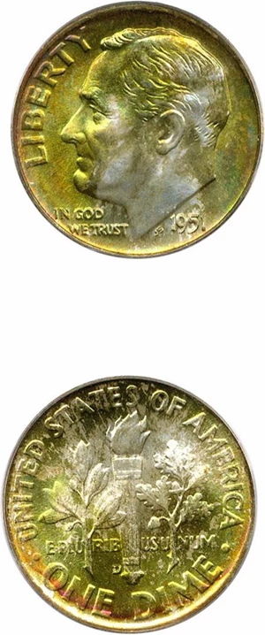 image for: 1951-D 10c PCGS MS68 FB * Color *