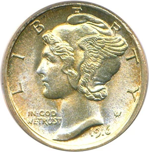 image for: 1916-D 10c PCGS MS64 FB