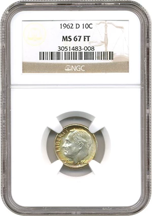 image for: 1962-D 10c NGC MS67 FT