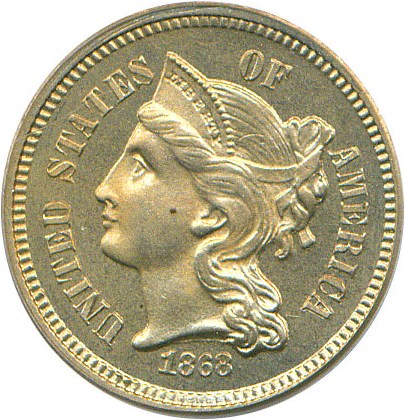 image for: 1868 3cN PCGS Proof 65