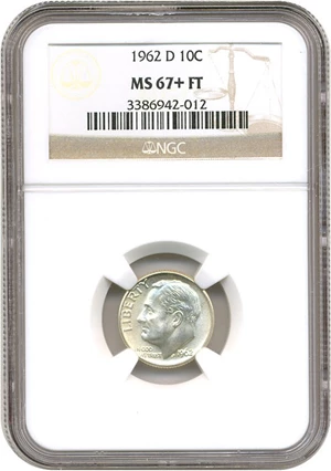 image for: 1962-D 10c NGC MS67+ FT