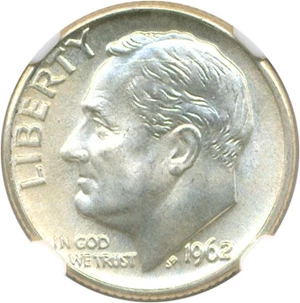 image for: 1962-D 10c NGC MS67+ FT