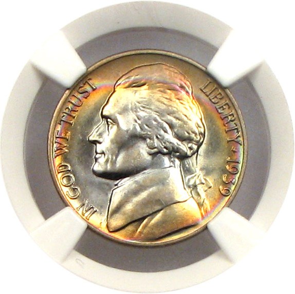 image for: 1939-D 5c NGC MS66 (Reverse of 1938) * Color *