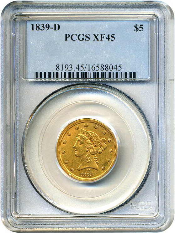 image for: 1839-D $5 PCGS XF45