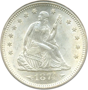 image for: 1874-S 25c PCGS/CAC MS64 (Arrows)